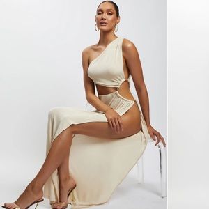 Ruched Side Cut Out Maxi Dress - Nude